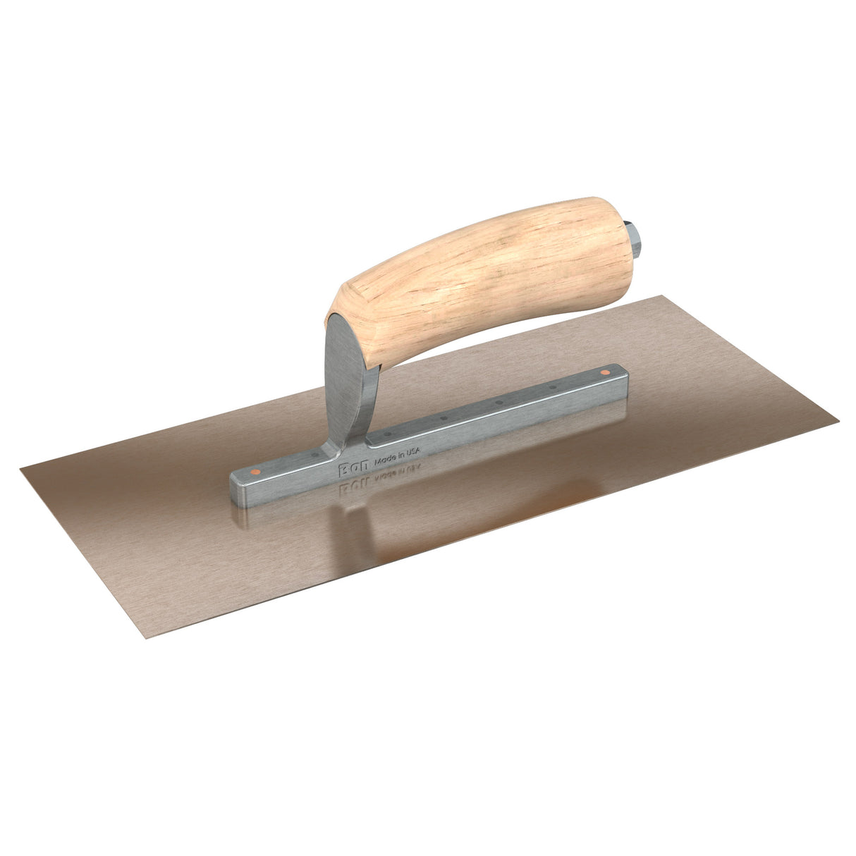 Bon Tool Golden Stainless Steel Square End Finish Trowel - Short Shank - Camel Back Wood Handle