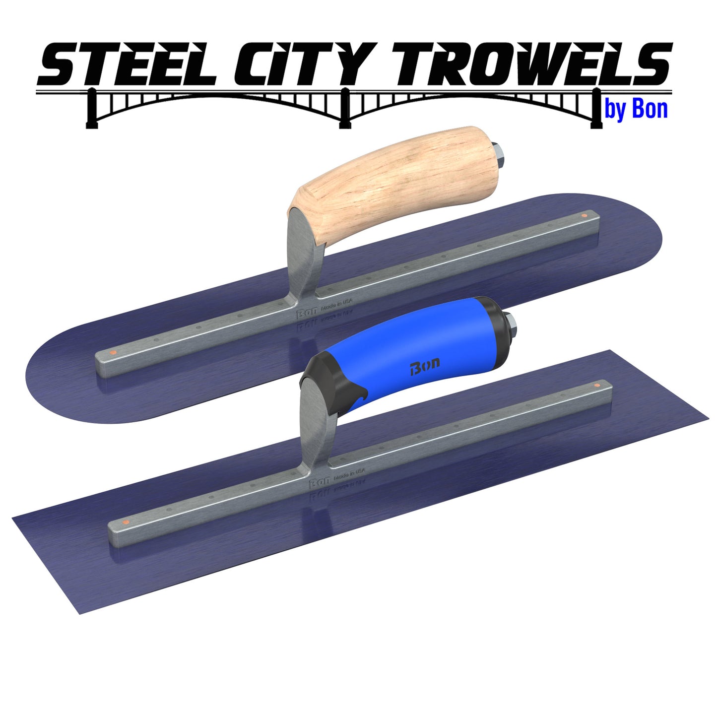 Bon Tool Ultra Flex Blue Steel Square End Finish Trowel - Camel Back Wood Handle