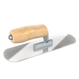 Bon Tool Plexiglass pool trowel with Camel Back wood handle, short shank and flexible rounded blade for pool radii.