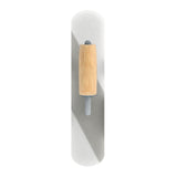 Plexiglass pool trowel with Camel Back wood handle, short shank and flexible rounded blade