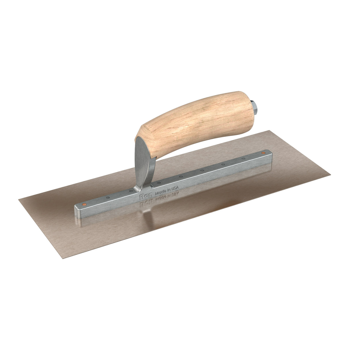 Bon Tool Golden Stainless Steel Square End Finish Trowel - Long Shank - Camel Back Wood Handle