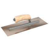 Bon Tool Golden Stainless Steel Square End Finish Trowel - Long Shank - Camel Back Wood Handle