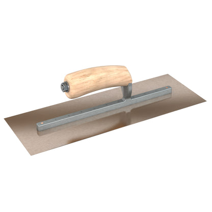 Bon Tool Golden Stainless Steel Square End Finish Trowel - Long Shank - Camel Back Wood Handle