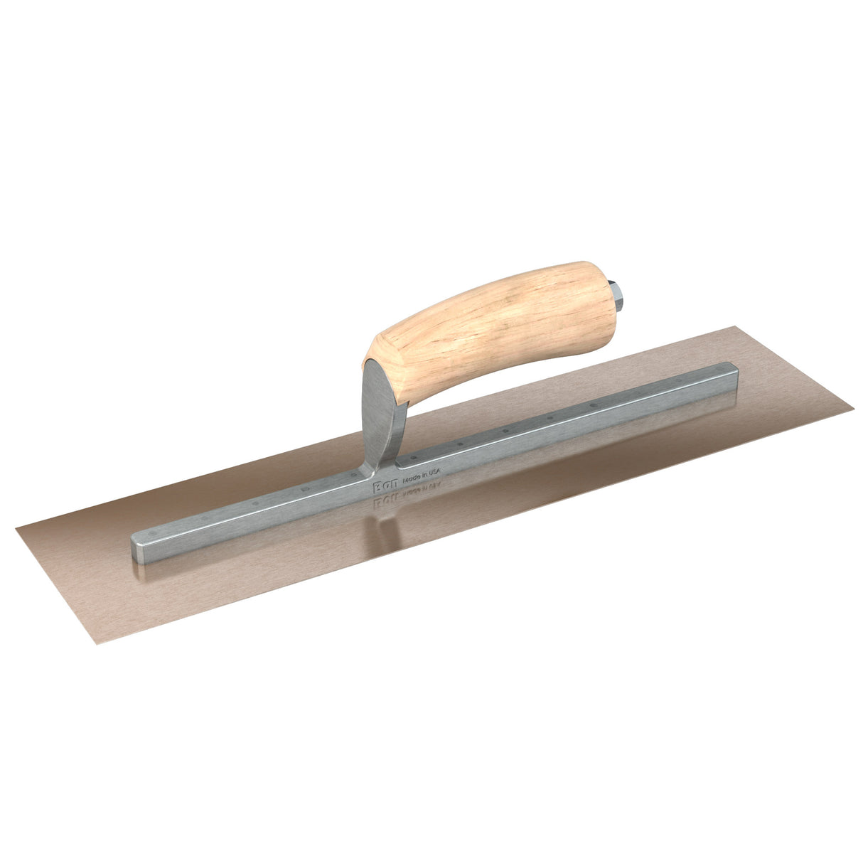 Bon Tool Golden Stainless Steel Square End Finish Trowel - Long Shank - Camel Back Wood Handle