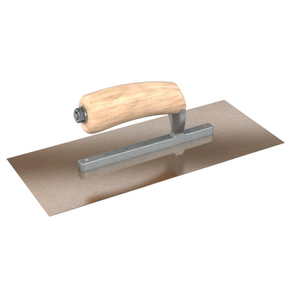Bon Tool Golden Stainless Steel Square End Finish Trowel - Short Shank - Camel Back Wood Handle