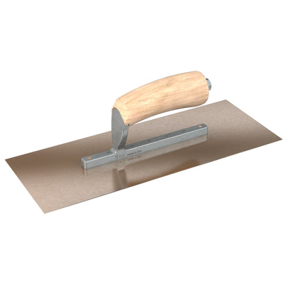 Bon Tool Golden Stainless Steel Square End Finish Trowel - Short Shank - Camel Back Wood Handle