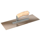 Bon Tool Golden Stainless Steel Square End Finish Trowel - Short Shank - Camel Back Wood Handle