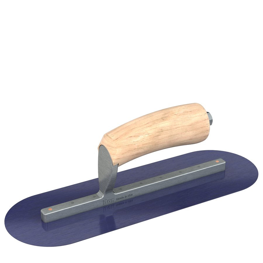 Bon Tool Blue Steel Round End Finish Trowel - Camel Back Wood Handle
