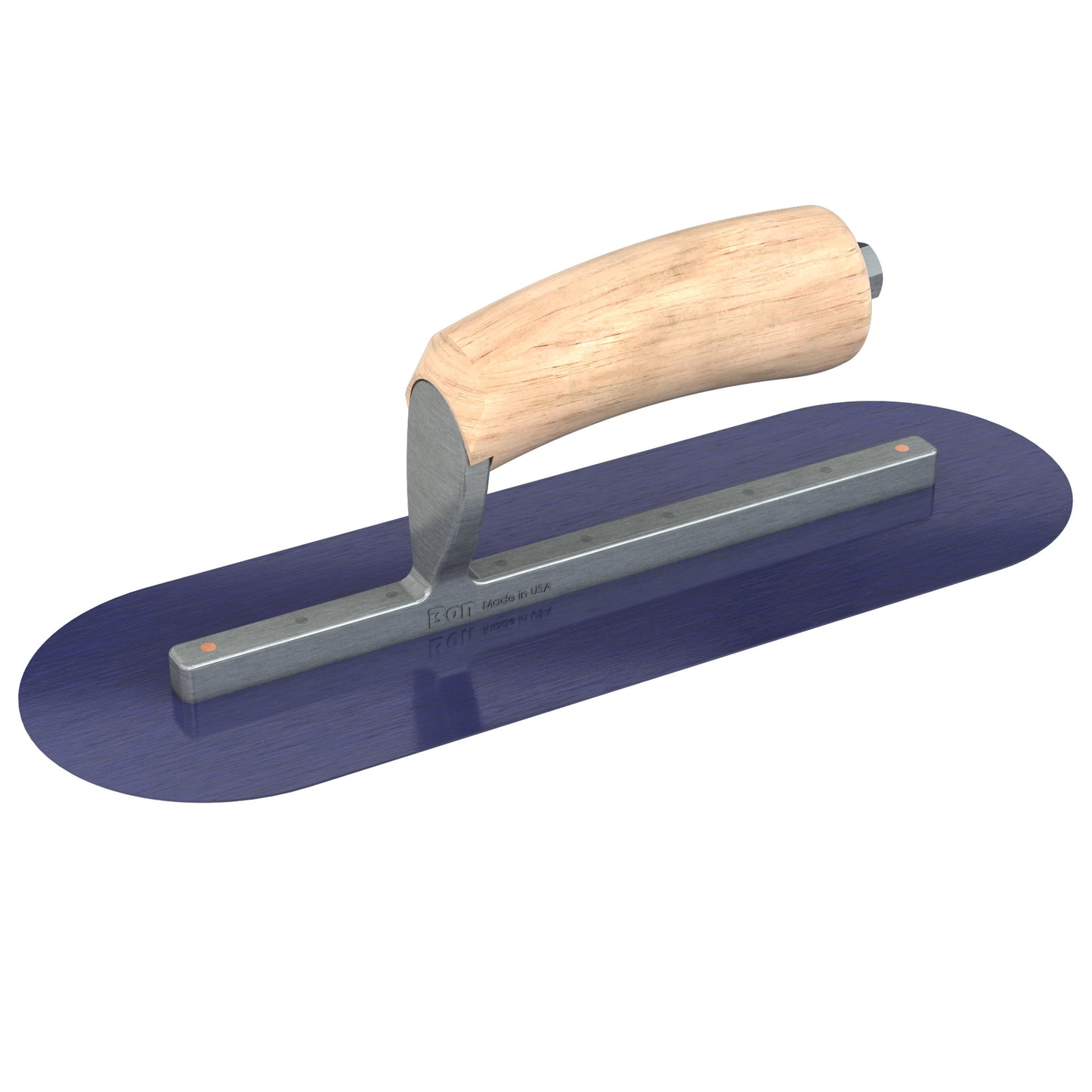 Bon Tool Blue Steel Round End Finish Trowel - Camel Back Wood Handle