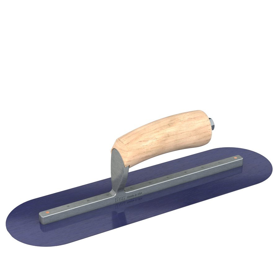 Bon Tool Blue Steel Round End Finish Trowel - Camel Back Wood Handle