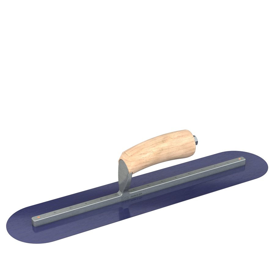 Bon Tool Blue Steel Round End Finish Trowel - Camel Back Wood Handle