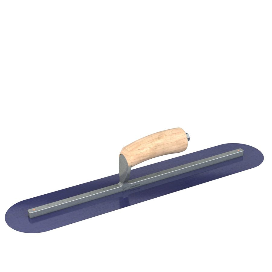 Bon Tool Blue Steel Round End Finish Trowel - Camel Back Wood Handle