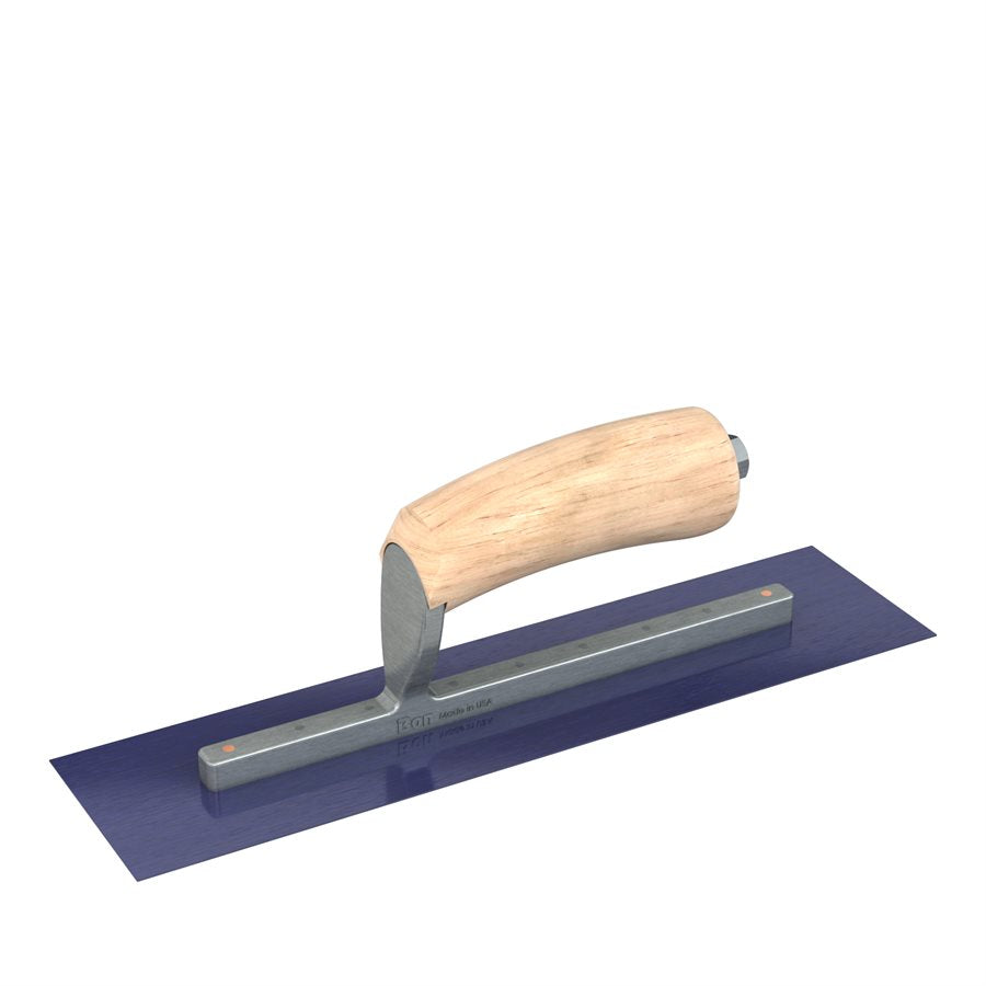 Bon Tool Blue Steel Square End Finish Trowel - Camel Back Wood Handle