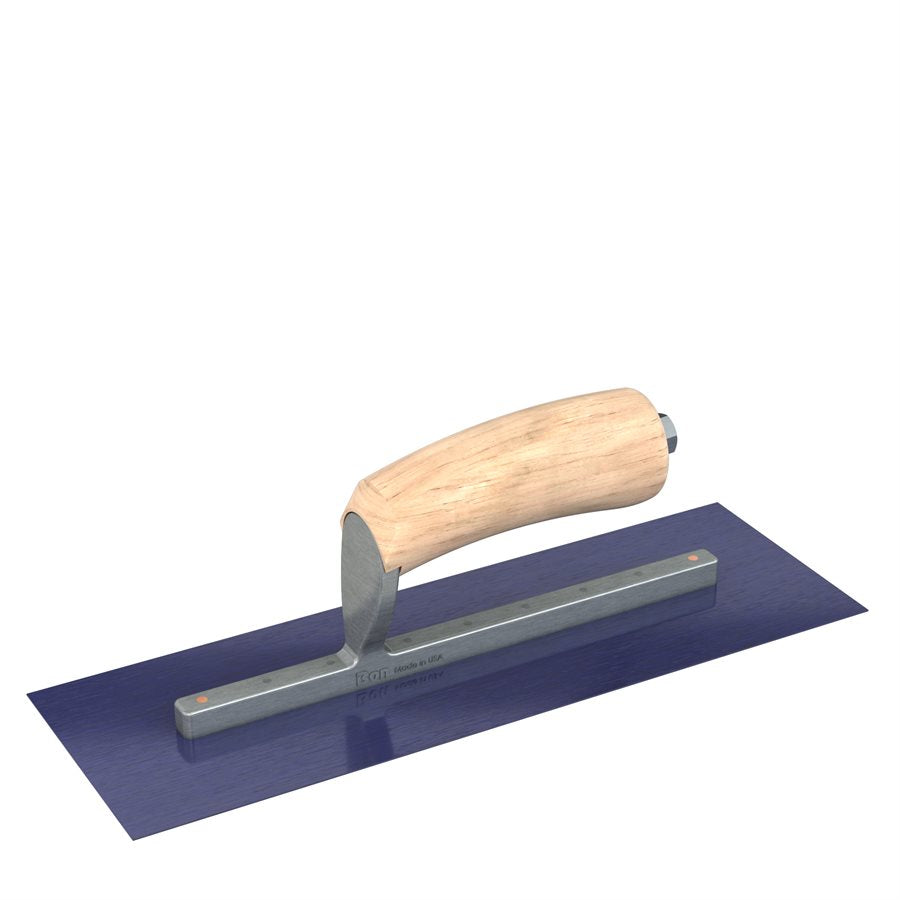 Bon Tool Blue Steel Square End Finish Trowel - Camel Back Wood Handle