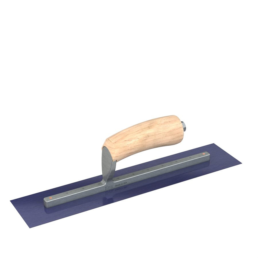 Bon Tool Blue Steel Square End Finish Trowel - Camel Back Wood Handle