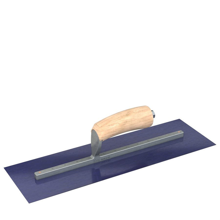 Bon Tool Blue Steel Square End Finish Trowel - Camel Back Wood Handle