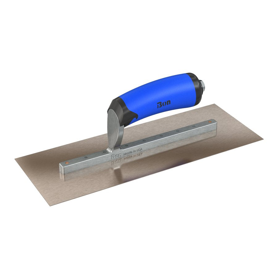 Bon Tool Golden Stainless Steel Square End Finish Trowel - Long Shank - Comfort Wave Handle