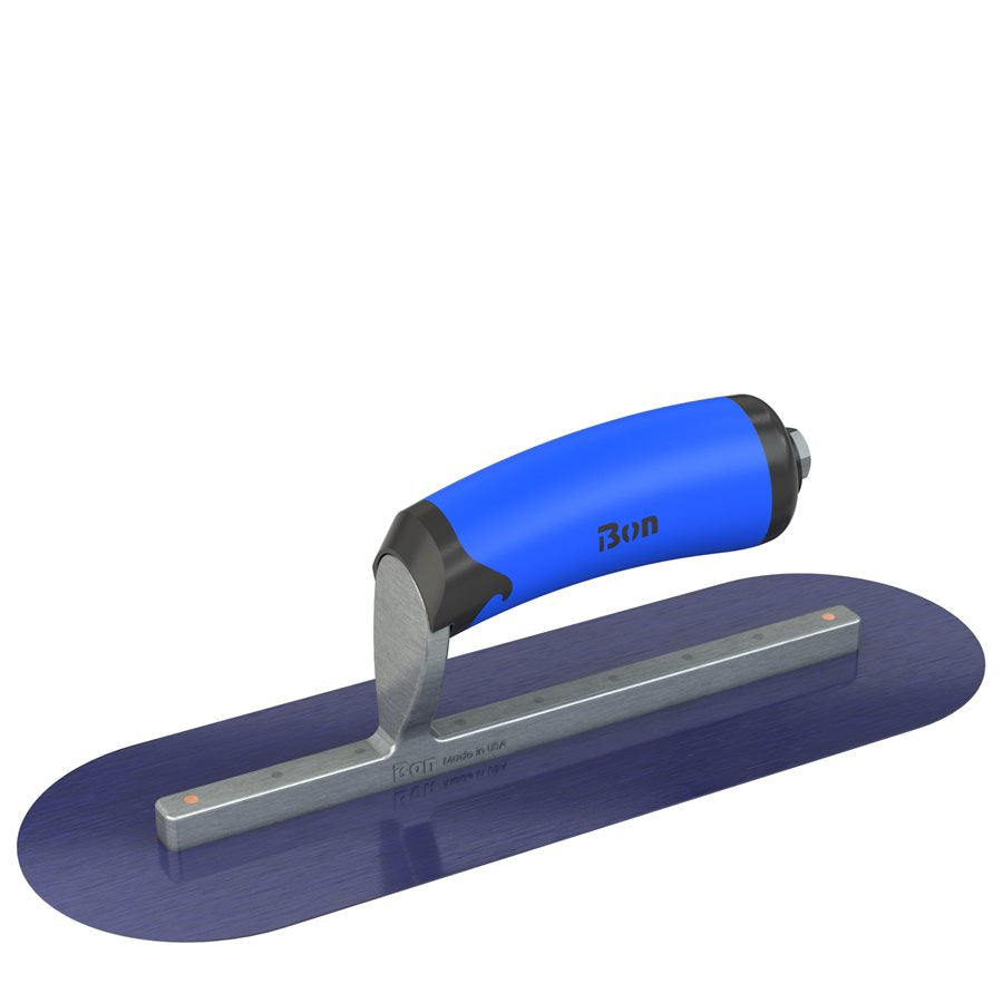 Bon Tool Blue Steel Round End Finish Trowel - Comfort Wave Handle
