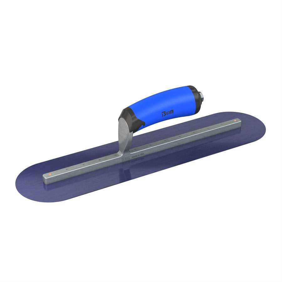 Bon Tool Blue Steel Round End Finish Trowel - Comfort Wave Handle