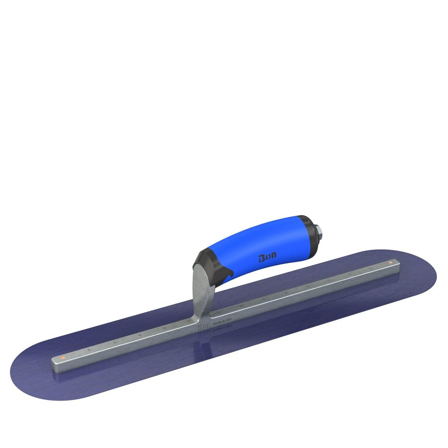 Bon Tool Blue Steel Round End Finish Trowel - Comfort Wave Handle
