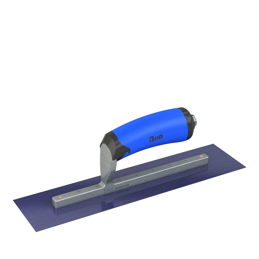 Bon Tool Blue Steel Square End Finish Trowel - Camel Back Wood Handle