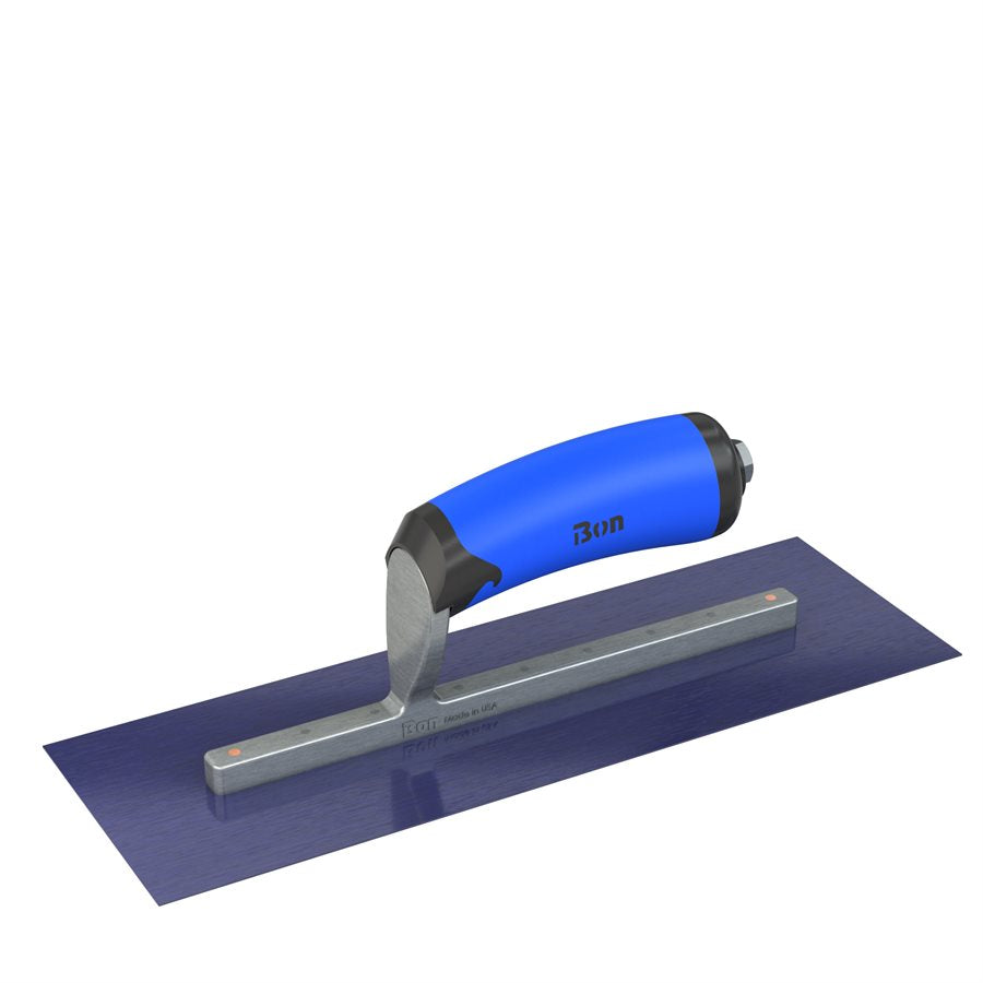 Bon Tool Blue Steel Square End Finish Trowel - Camel Back Wood Handle