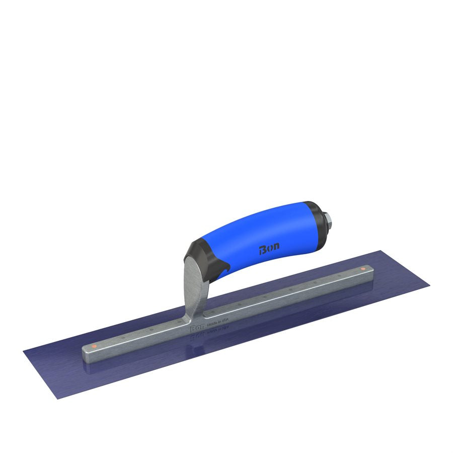Bon Tool Blue Steel Square End Finish Trowel - Camel Back Wood Handle
