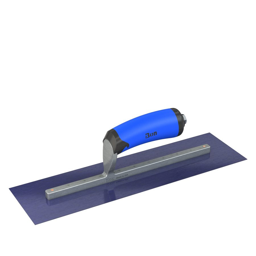 Bon Tool Blue Steel Square End Finish Trowel - Camel Back Wood Handle