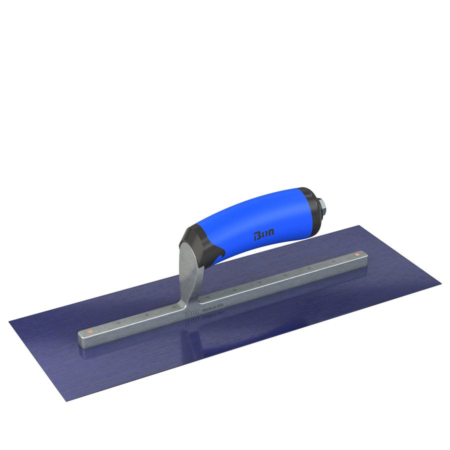 Bon Tool Blue Steel Square End Finish Trowel - Camel Back Wood Handle