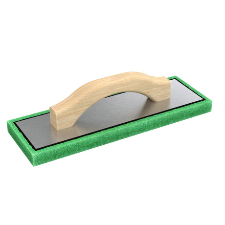 Bon plasterers sponge float, fine green foam with aluminium backing and wooden handle, 12 x 4 inches