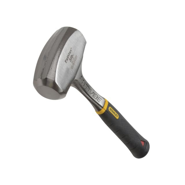 Stanley AntiVibe lump club hammer 1.3kg with forged one-piece construction and grip, designed for confined spaces.