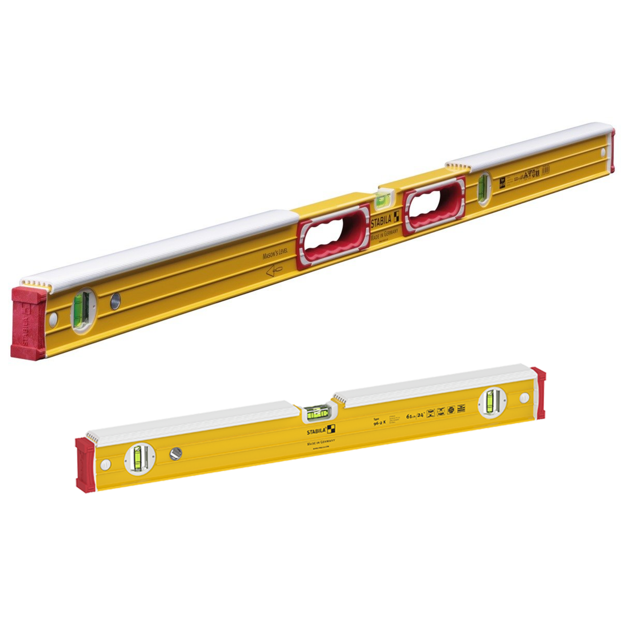 Stabila Spirit Levels Twin Pack 96-2-K and 196-2-K 61cm and 122cm For Professional Bricklayers